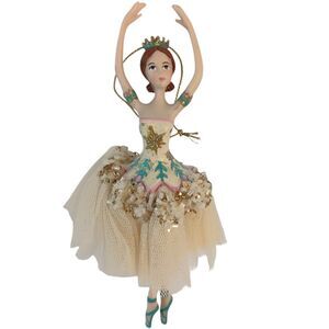 Ballerina Christmas Ornament Brown Hair Blue Slippers & Crown Bedazzled Tutu